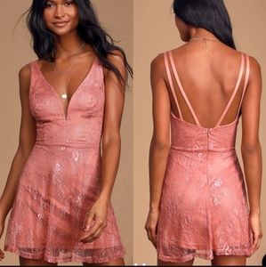 Fueled by Love Mauve Pink Lace Skater Dress